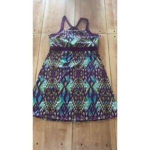 Soybu Womens Purple Ikat Print Active Dress Strappy Back Shelf Bra Size Large